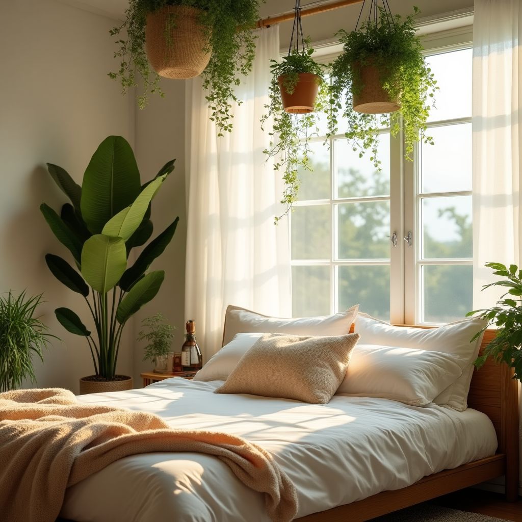 Chambre avec plantes suspendues